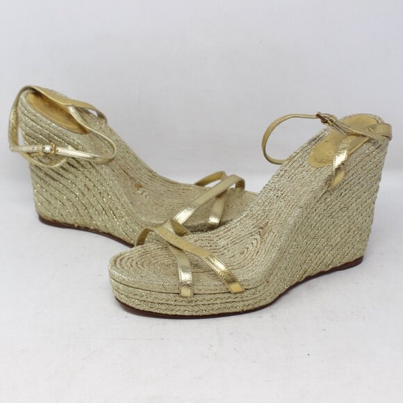 Gucci #S9XSJF Metallic Raffia Wedges Size 39.5 - Picture 1 of 8